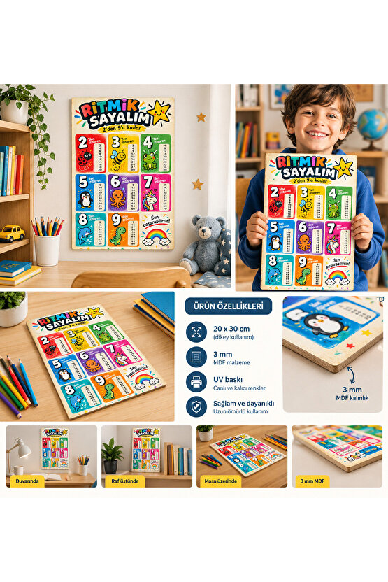 ritmik sayma tablosu okul öncesi ilköğretim matematik eğitimi mdf tablo ahşap poster