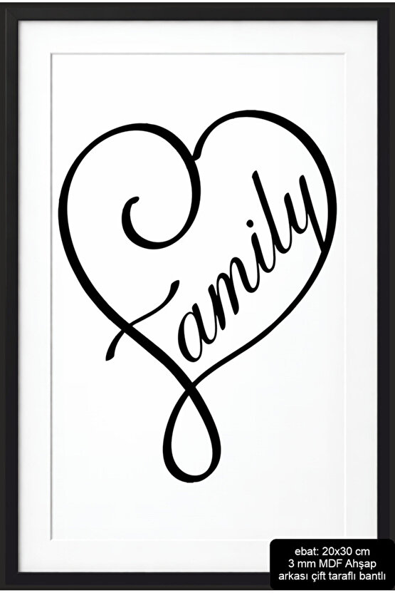 family aile yazılı ev dekorasyonu çerçeve görünümlü mdf tablo ahşap poster