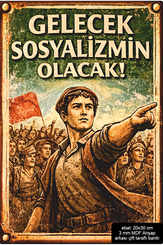 gelecek sosyalizm siyasi devrim retro ahşap poster mdf tablo pano