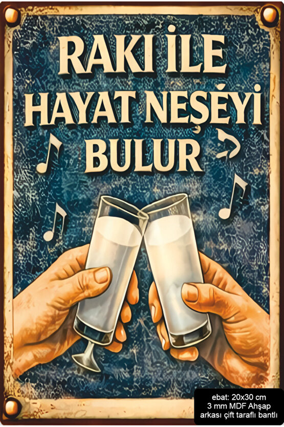 rakı sofrası neşe dekorasyon mdf tablo pano retro ahşap poster