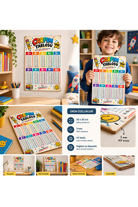 Çarpım Tablosu Posteri Eğitici Matematik Posteri İlkokul ve Okul Öncesi Duvar Posteri kağıt değil MDF Ahşap üzerine bask