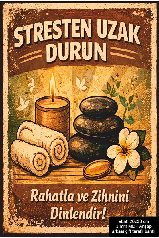 sağlıklı yaşam stresten uzak dur dekorasyon mdf tablo retro ahşap poster pano