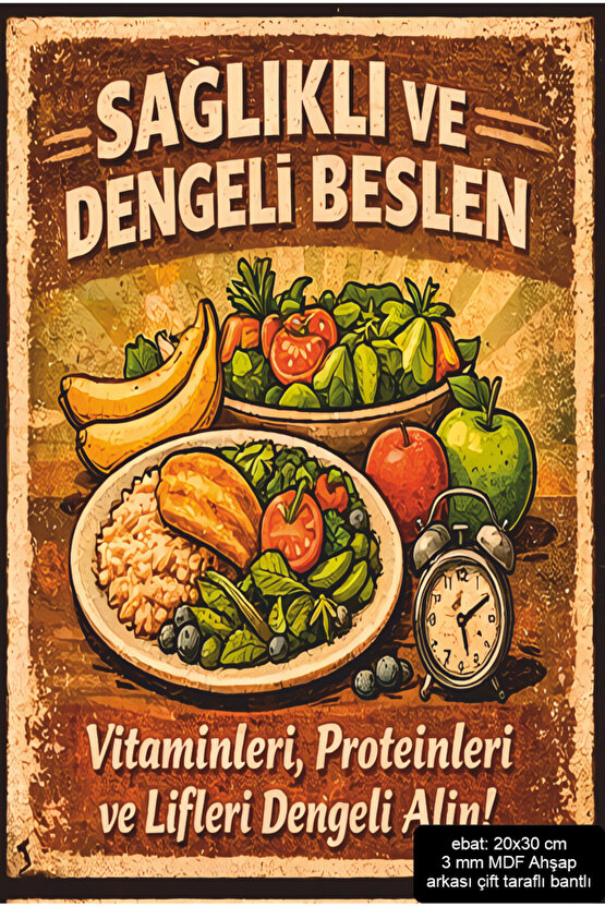 sağlıklı ve dengeli beslen diyet dekorasyon mdf tablo retro ahşap poster pano