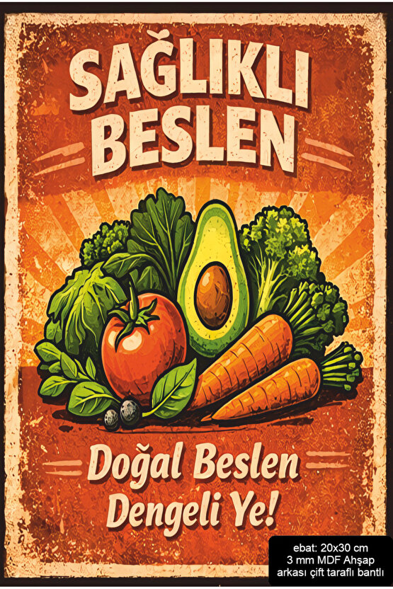 sağlıklı yaşam sağlıklı beslen ev dekorasyon mdf tablo retro ahşap poster pano