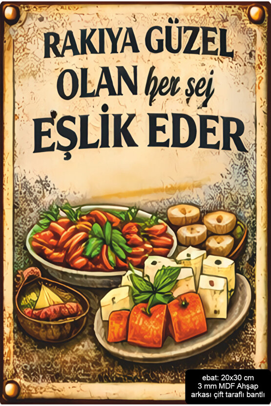 rakı sofrası meze dekorasyon mdf tablo retro ahşap poster pano