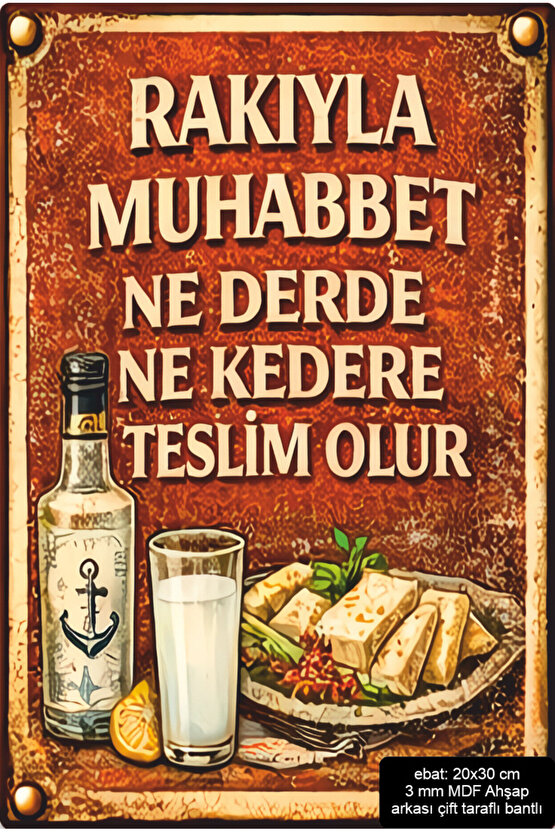 rakı sofrası muhabbeti mdf tablo pano retro ahşap poster