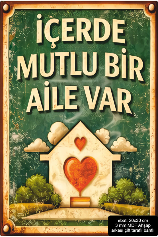 içerde mutlu bir aile var. ev kapısı panosu süsü ev dekorasyon mdf tablo retro ahşap poster
