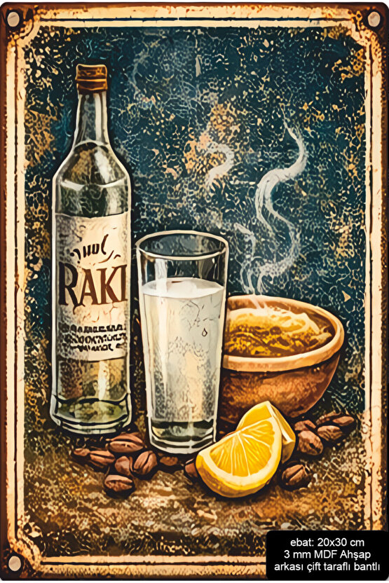 rakı sofrası mdf tablo retro ahşap poster