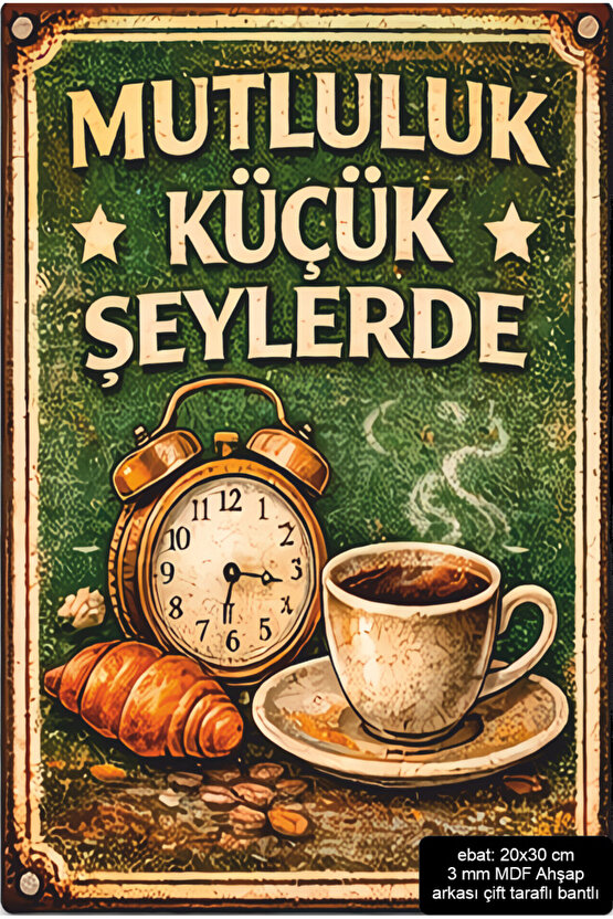 mutluluk küçük şeylerde ev mutfak dekorasyon mdf tablo retro ahşap poster