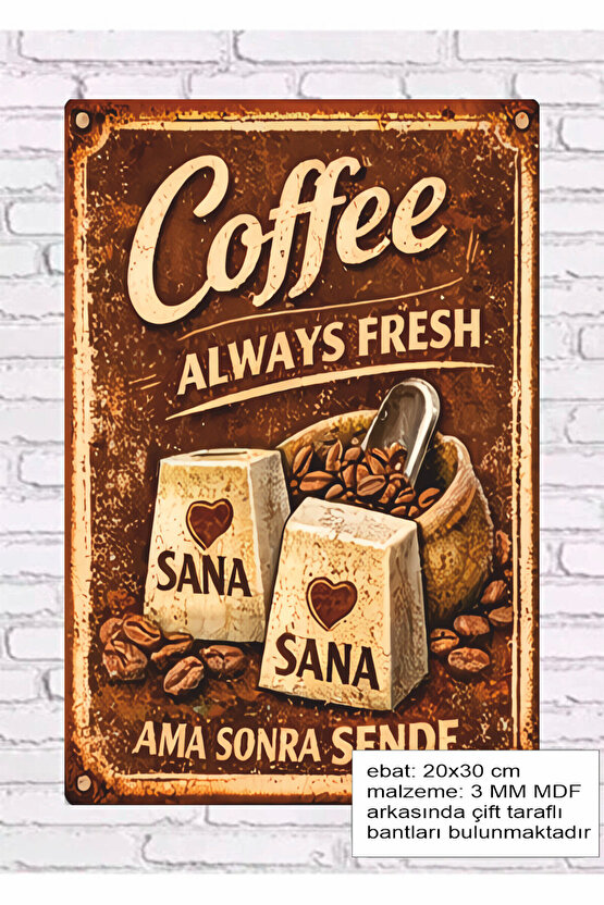 kahve aşk sevgili kahve köşesi dekorasyon mdf tablo retro ahşap poster