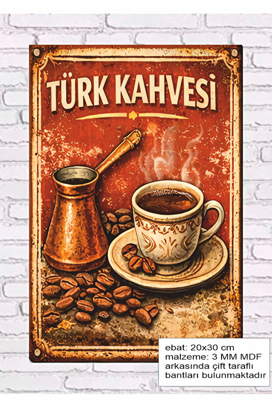 trk kahvesi cezve fincan kahve köşesi dekorasyonu mdf tablo retro ahşap poster