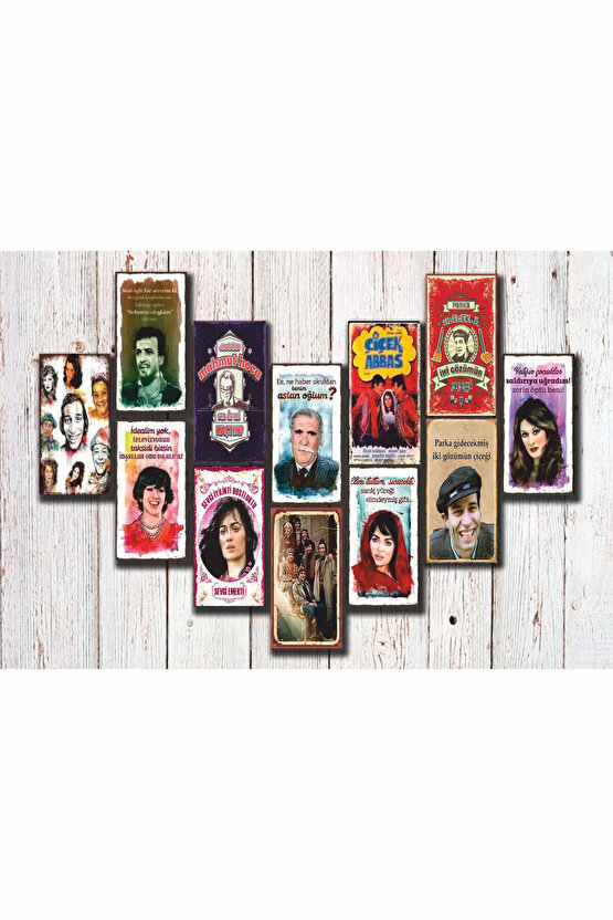 12 Parça Yeşilçam Temalı Retro Ahşap Poster  Tablo Seti