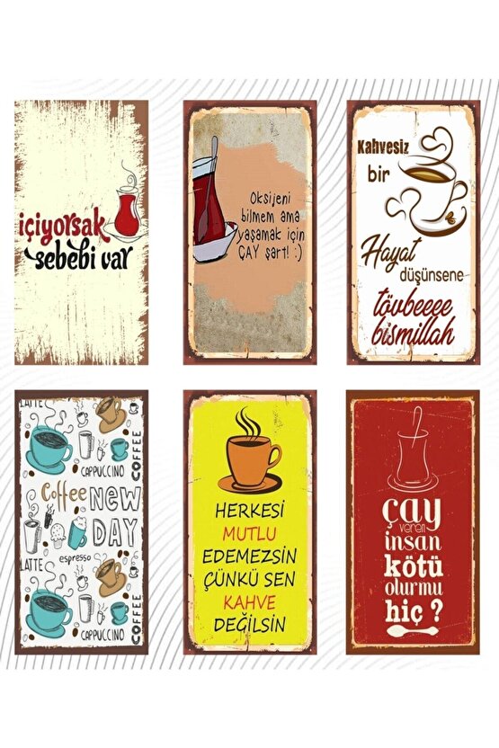 Çay Ve Kahve Temalı 6lı Ahşap Duvar Poster Seti - Hbb Özel Seri