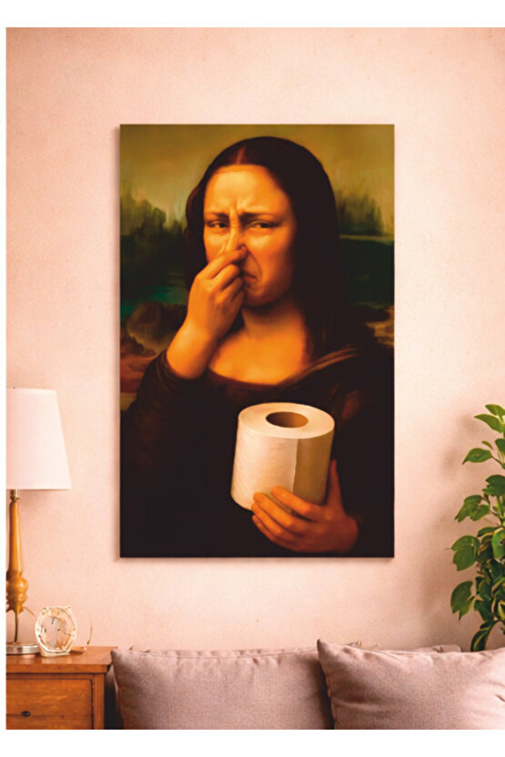 tuvalette pis koku burnunu kapatan mona lisa mdf tablo ahşap poster