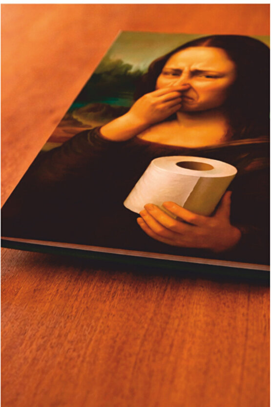 tuvalette pis koku burnunu kapatan mona lisa mdf tablo ahşap poster
