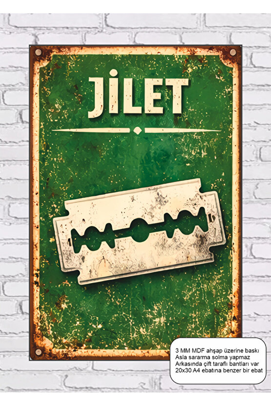 eski nostalkik mahalle serisi berber dükkanı jilet mdf tablo retro ahşap poster