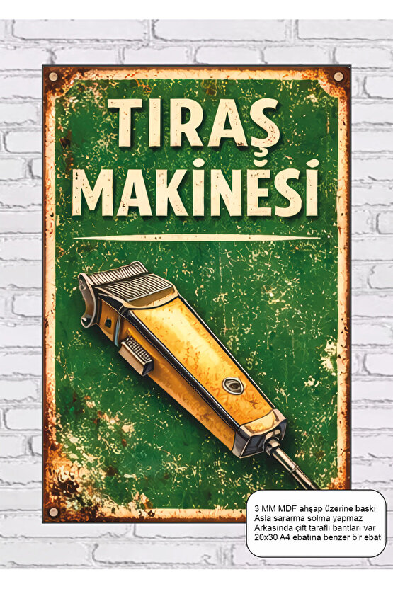 eski nostaljik mahalle serisi traş makinesi berber dekorasyon mdf tablo retro ahşap poster