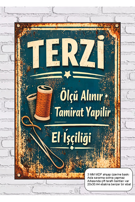 eski nostaljik mahalle serisi terzi dükkanı mdf tablo retro ahşap poster