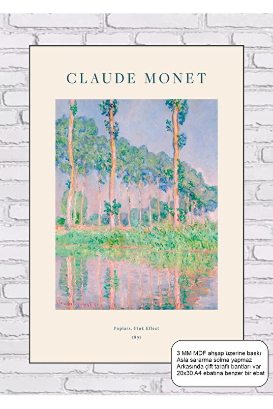 claude monet poplars pink effect tablosu mdf tablo ahşap poster