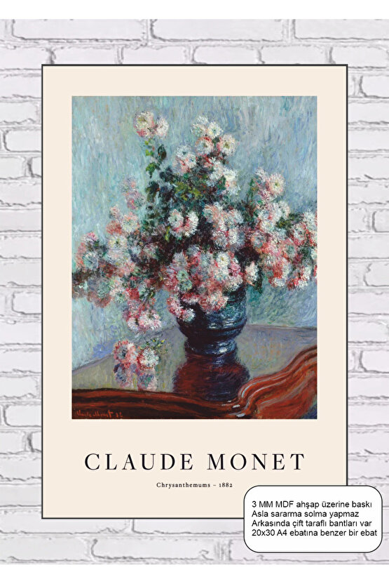 claude monet chrysanthemums tablosu mdf tablo ahşap poster