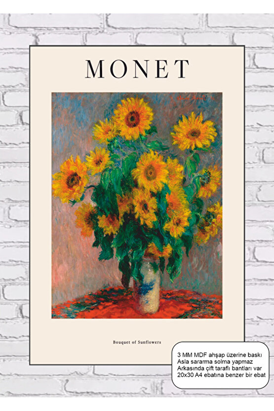 claude monet bouquet of sunflowers tablosu mdf tablo ahşap poster