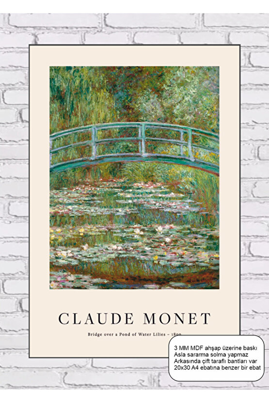 claude monet bridge over a pond of water lilies tablosu mdf tablo ahşap poster