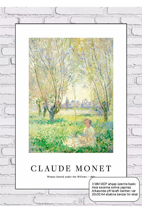 claude monet woman seated under the willos tablosu mdf tablo ahşap poster