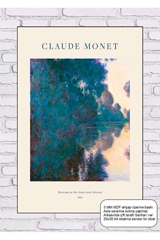 claude monet morning on the seine near giverny tablosu mdf tablo ahşap poster