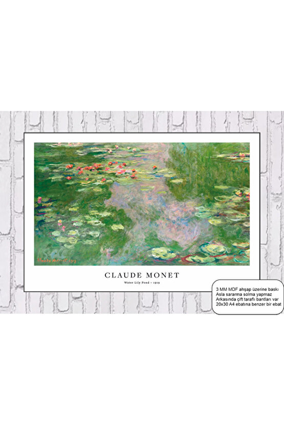 claude monet weter lily pond tablosu mdf tablo ahşap poster