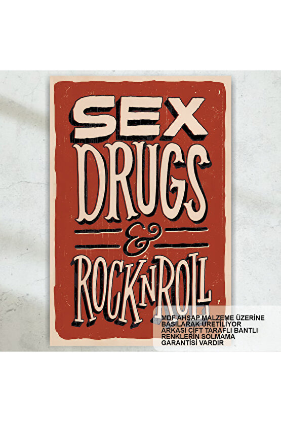 sex drugs rock n roll müzik ev dekorasyon tablo retro ahşap poster