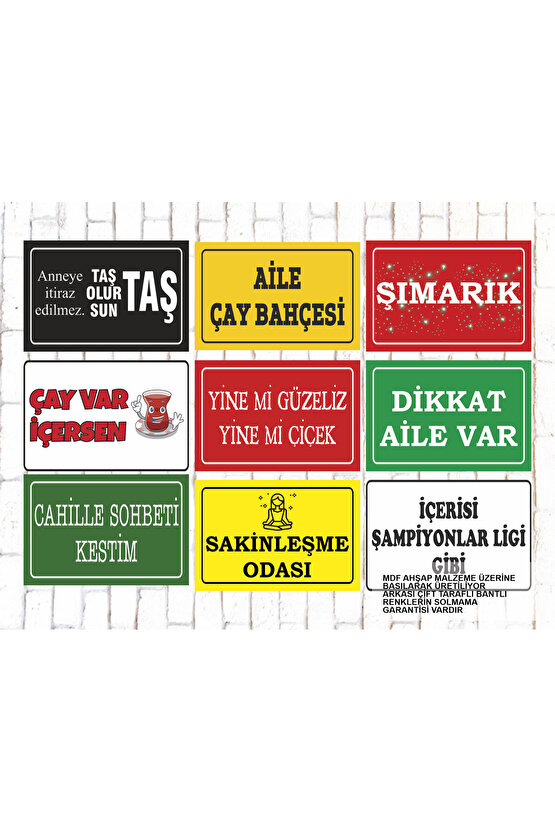 9 Parça Karışık Yazılı Ahşap Tablo Seti ev anne aile çocuk sözleri duvar yazıları