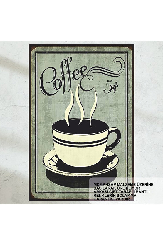kahve fincanı vintage nostaljik tarz ev mutfak kafe dekorasyon tablo retro ahşap poster