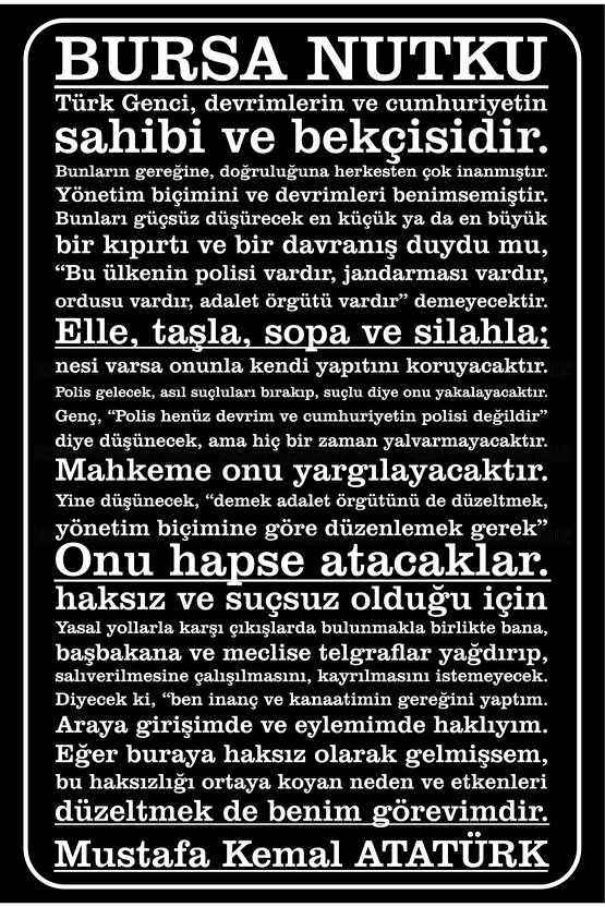 Bursa Nutku Mustafa Kemal Atatürk sözler ev ofis okul genç odası dekorasyon tablo retro ahşap poster