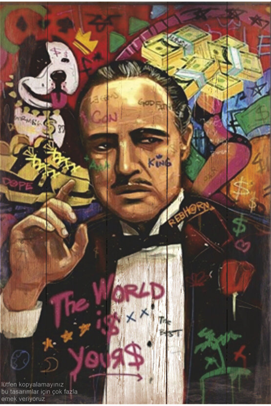 godfather Marlon Brando ve Al Pacino sinema pop art estetik dekor tablo retro ahşap poster