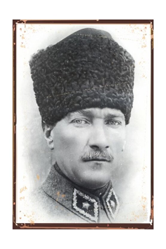 Kalpaklı Mustafa Kemal Atatürk Retro Vintage Ahşap Poster