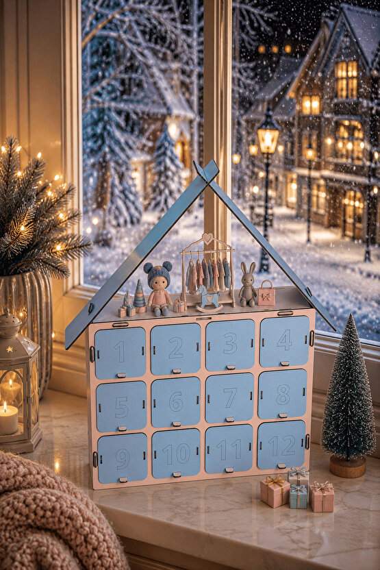 Adventa Advent Calendar Ahşap 12 Çekmeceli Numaralı Karne Yılbaşı Doğum Günü Ödül Boş Hediye Kutusu Çocuk Odası Dekoru