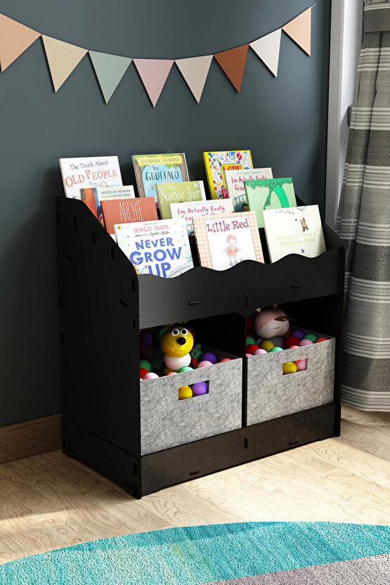 Toby Ahşap Montessori Kitaplık Bebek Çocuk Odası Eğitici 6 Bölmeli İskandinav Tarz Raflı Kitaplık