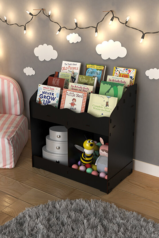 Toby Ahşap Montessori Kitaplık Bebek Çocuk Odası Eğitici 6 Bölmeli İskandinav Tarz Raflı Kitaplık