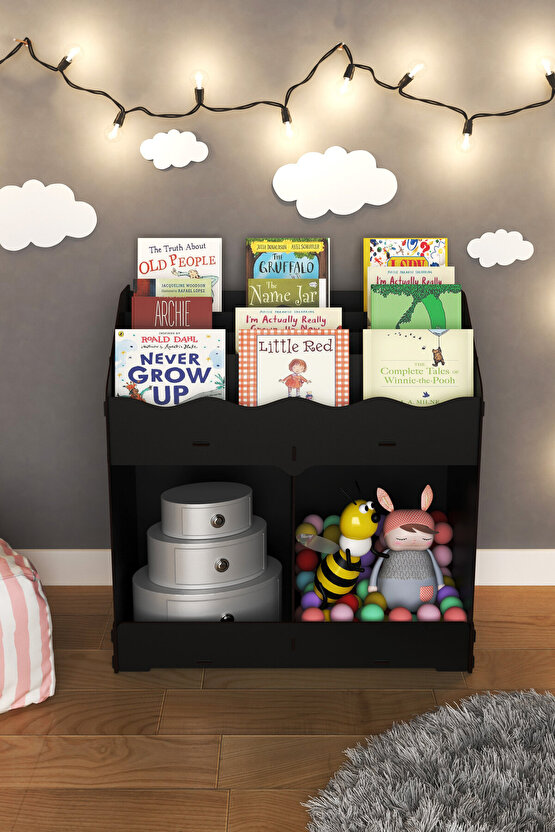 Toby Ahşap Montessori Kitaplık Bebek Çocuk Odası Eğitici 6 Bölmeli İskandinav Tarz Raflı Kitaplık