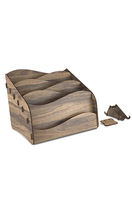 Wavy Montessori Çocuk Kitaplığı Ahşap Çocuk Odası Mini Kitaplık Masaüstü Organizer