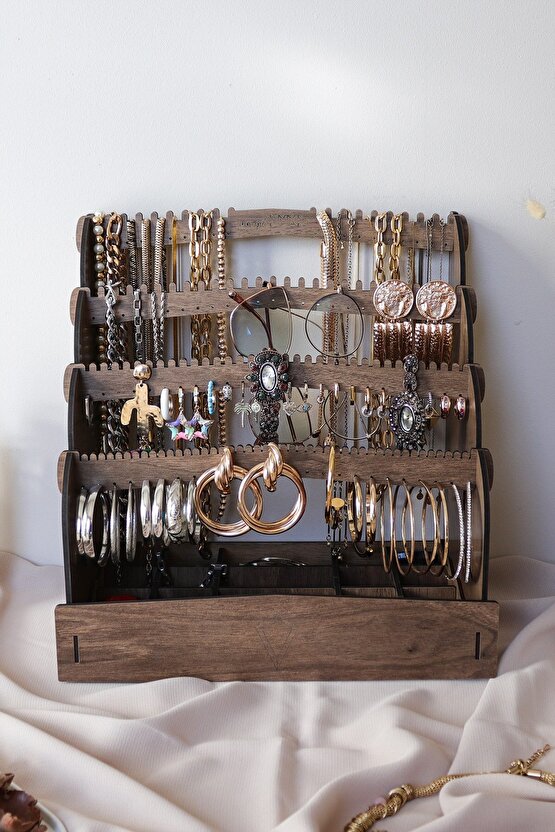 Diamond Small Organizer Kozmetik Makyaj Kolye Küpe Yüzük Takı Kutusu Düzenleyici Ceviz
