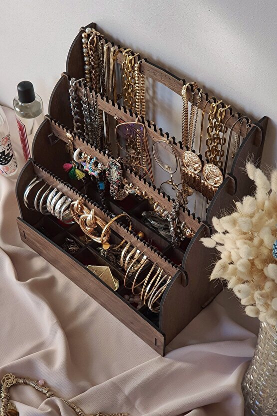 Diamond Small Organizer Kozmetik Makyaj Kolye Küpe Yüzük Takı Kutusu Düzenleyici Ceviz