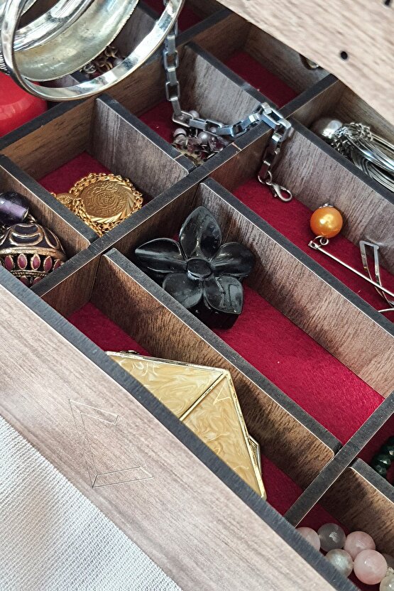 Diamond Small Organizer Kozmetik Makyaj Kolye Küpe Yüzük Takı Kutusu Düzenleyici Ceviz