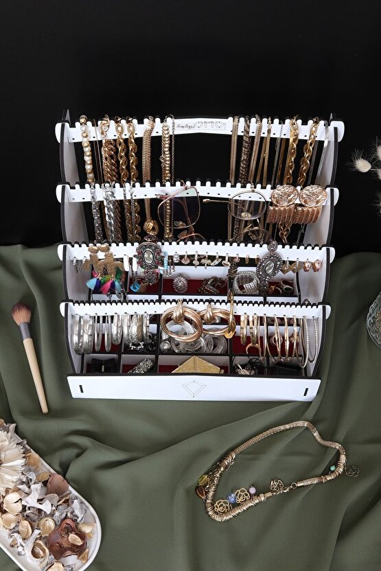Diamond Small Organizer Kozmetik Makyaj Kolye Küpe Yüzük Takı Kutusu Düzenleyici Beyaz