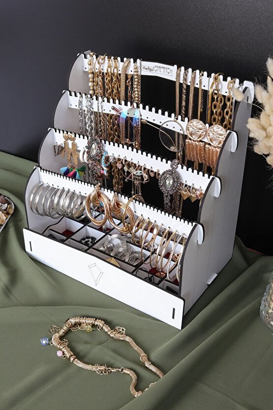 Diamond Small Organizer Kozmetik Makyaj Kolye Küpe Yüzük Takı Kutusu Düzenleyici Beyaz