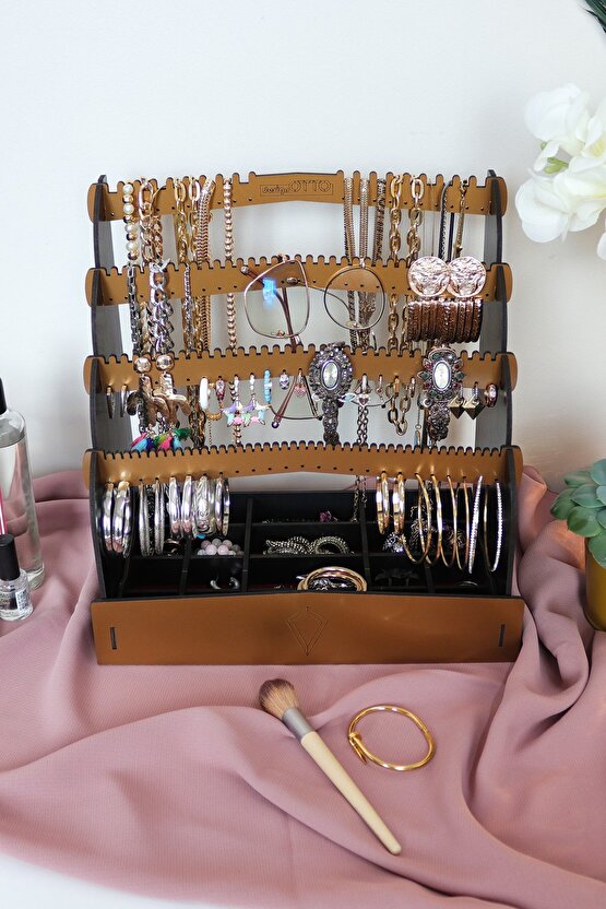 Diamond Small Organizer Kozmetik Makyaj Kolye Küpe Yüzük Takı Kutusu Düzenleyici Siyah Gold