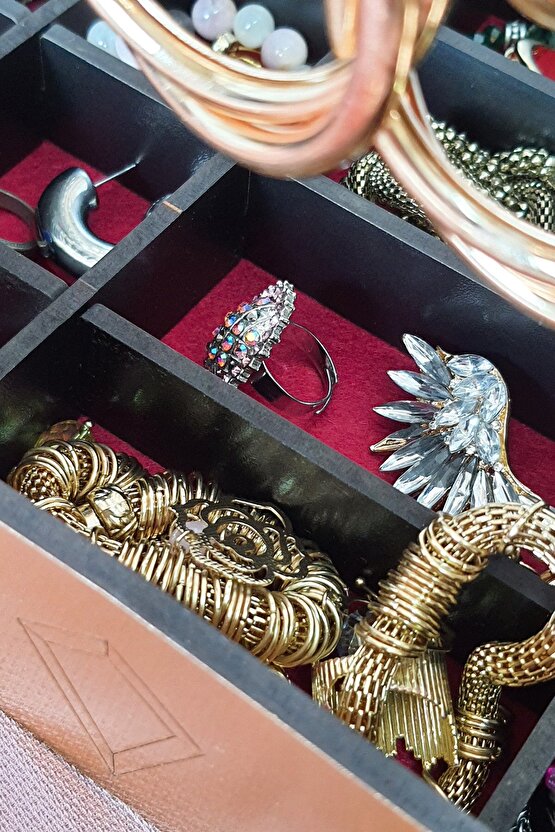 Diamond Small Organizer Kozmetik Makyaj Kolye Küpe Yüzük Takı Kutusu Düzenleyici Siyah Gold