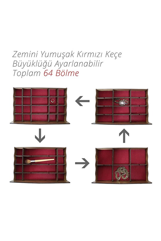 Diamond Large Organizer Kozmetik Makyaj Kolye Küpe Yüzük Takı Kutusu Düzenleyici Ceviz