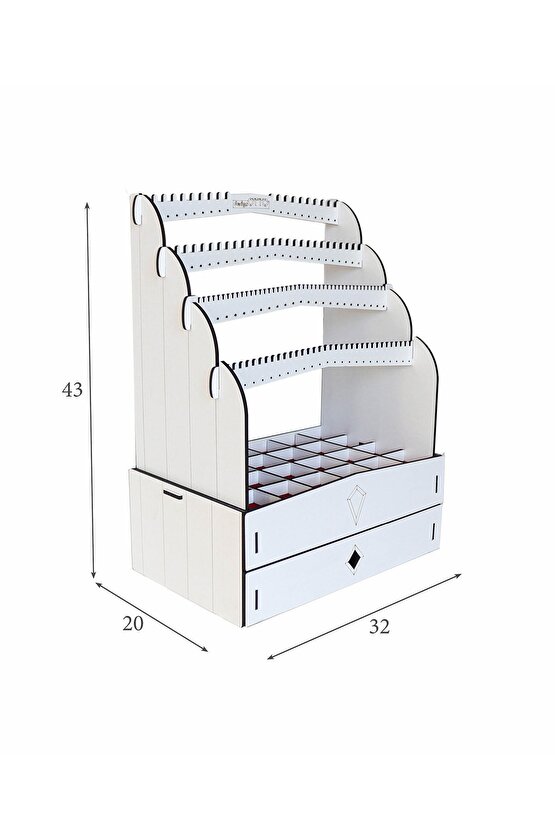 Diamond Large Organizer Kozmetik Makyaj Kolye Küpe Yüzük Takı Kutusu Düzenleyici Beyaz