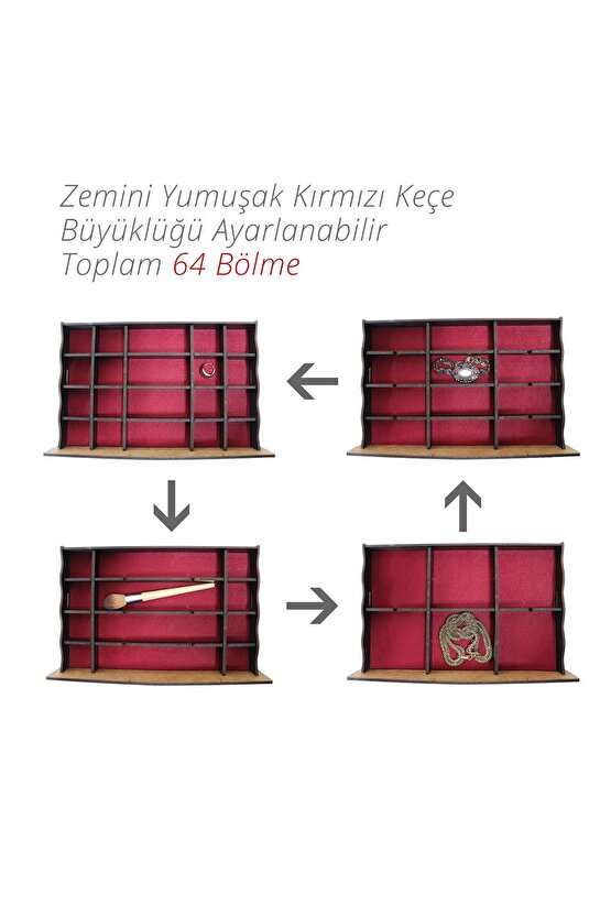 Diamond Large Organizer Kozmetik Makyaj Kolye Küpe Yüzük Takı Kutusu Düzenleyici Siyah Gold